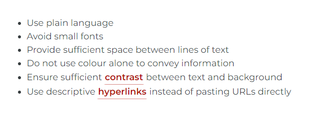 screenshot of glossary tool in pressbooks, showing a list of text with the words contrast and hyperlinks appearing in red bold font.