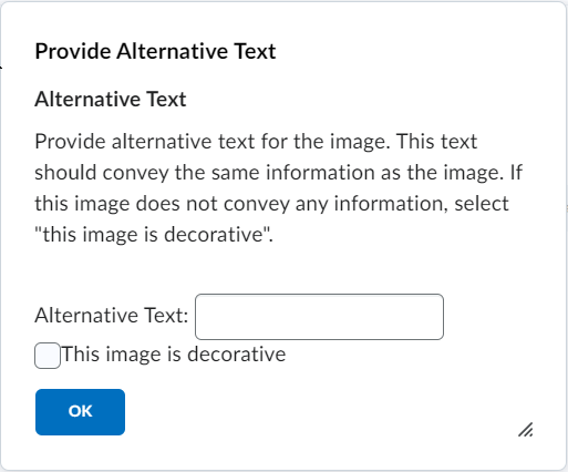 Brightspace alternative text prompt