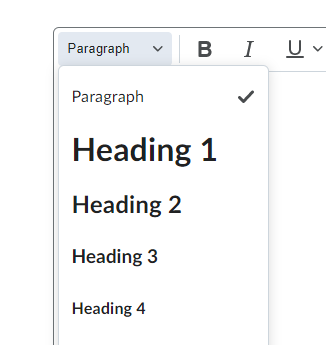 Brightspace editor text format menu