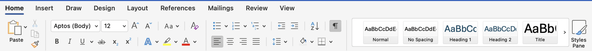 Screenshot of Word toolbar