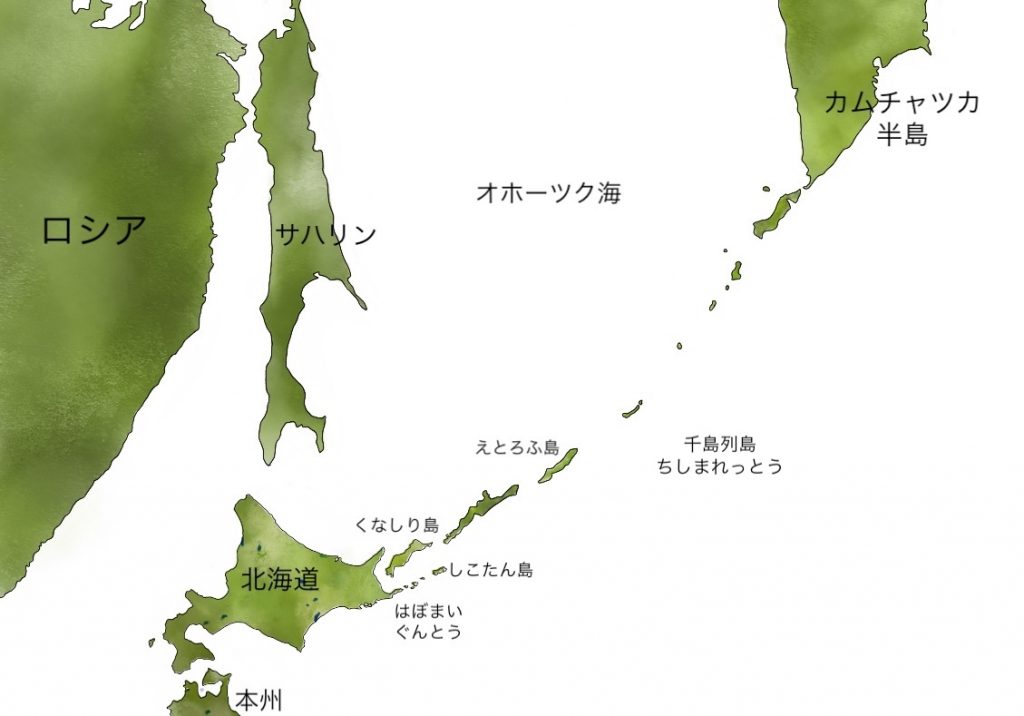 Map of Ainu Moshir including Hokkaido, Sakhalin, Kuriles and Kamchatka Pennisula