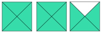 3 squares divided into 4. Two squares are all shaded in. One square has three sections shaded in.