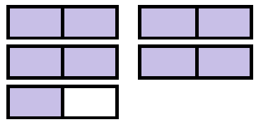 5 rectangles divided in half. 4 rectangles are fully shaded. 1 rectangle is half shaded.