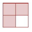 Square divided in four equal parts .Three parts are shaded to fill. One segment is blank.