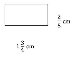 length = 1 and 3 quarter cm, width is 2 fifths cm