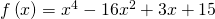 f\left(x\right)={x}^{4}-16{x}^{2}+3x+15