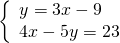 \left\{\begin{array}{c}y=3x-9\hfill \\ 4x-5y=23\hfill \end{array}