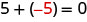 Figure shows the expression 5 plus open parentheses minus 5 close parentheses equals 0.