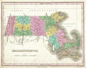 A beautiful example of Finley's important 1827 map of Massachusetts. Includes Nantucket and Marthas Vineyard. Depicts the state with moderate detail in Finley's classic minimalist style. Shows river ways, roads, canals, and some topographical features. Offers color coding at the county level. Title and scale in lower left quadrant. Engraved by Young and Delleker for the 1827 edition of Anthony Finley's General Atlas .