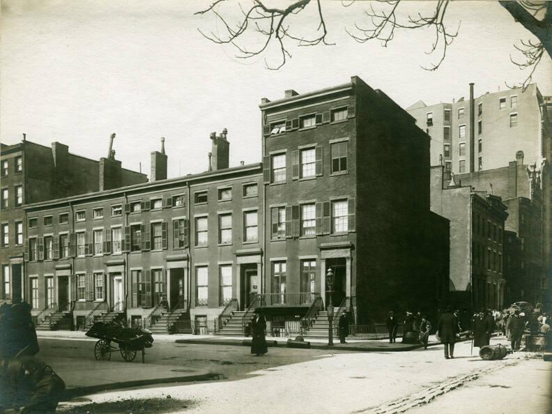 Silver gelatin photograph of South-west corner of Irving Place and Sixteenth Street, 1909.