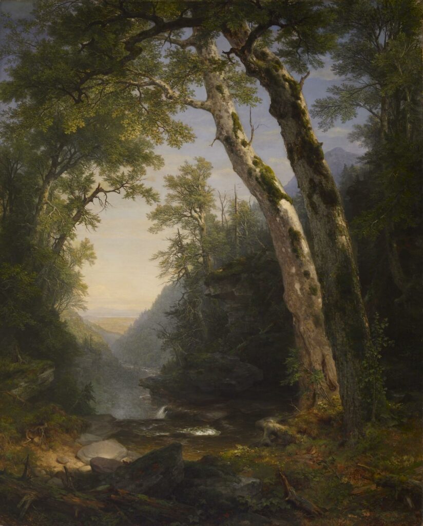 Painting depicting beautiful, wild scenery from the Catskill Mountains.