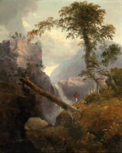 Painting of a man standing on a precipice in the Catskills, c. 1848.