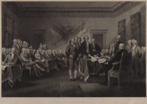 Drawing of the Declaration of Independence, Etching and engraving on (discolored) buff paper.