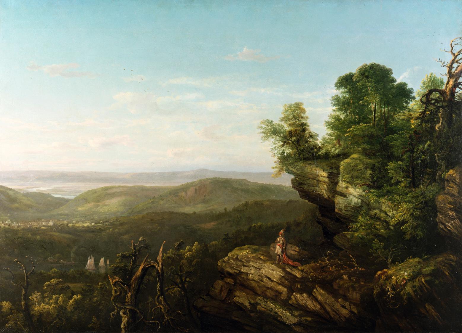 Painting of a Hudson River Landscape with an Indian in 1858.