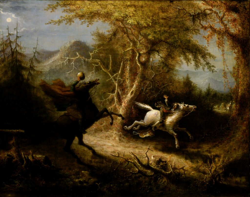 "The Headless Horseman Pursuing Ichabod Crane," 1858, painting by John Quidor.