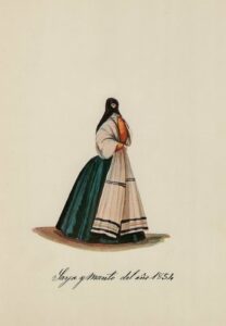 Watercolour of Lima woman in traditional dress, 1854.