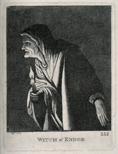 The witch of Endor with a candle. Engraving by J. Kay, 1805, after A. Elsheimer.