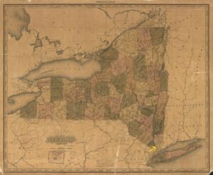 Map of New York, c. 1823, by Henry Schenk Tanner. Tarry Town is marked with an arrow.