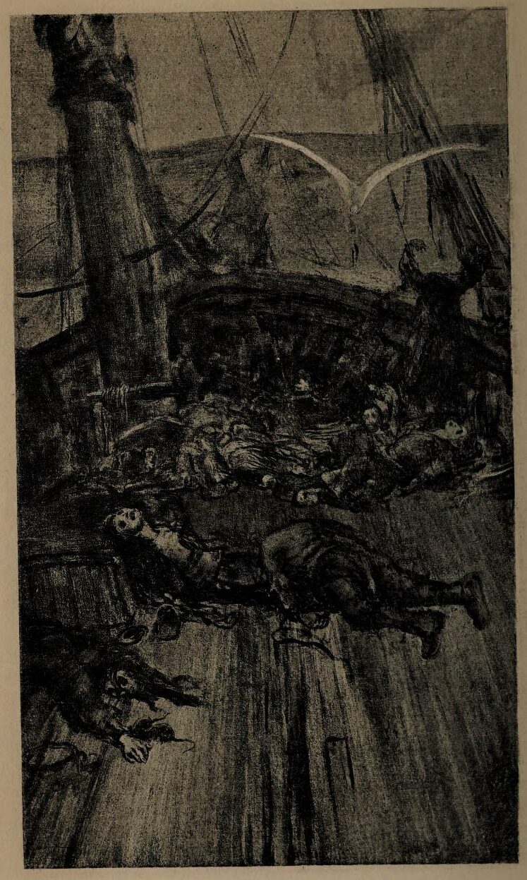 Illustration of the scene on the Dutch ship from 1914 story collection "The Works of Edgar Allan Poe, Tales of Adventure and Exploration V."