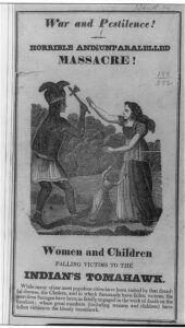 Caption card of "Indian attacks" on women and children, ca. 1800.