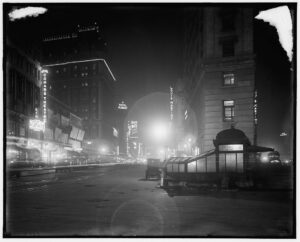 Broadway at night from Times Square, New York, N.Y.