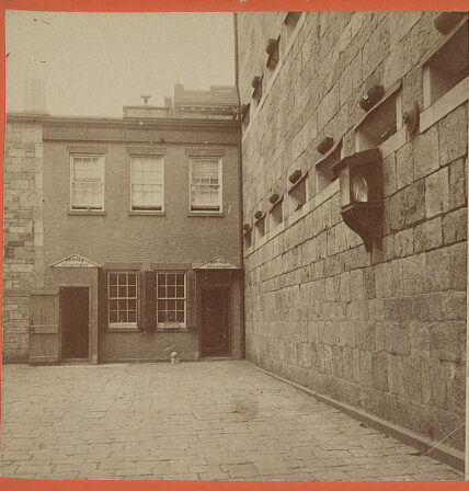 Photograph of part of interior of The Tombs prison, N.Y. Greyscale.