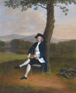 Portrait of a gentleman, full length, seated under a tree; signed, lower left: A. Devis. Oil on canvas.