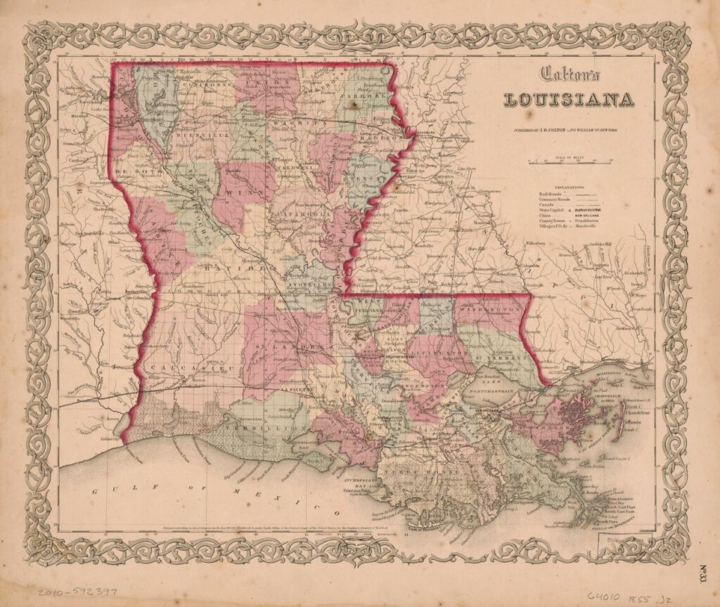 Colton's map of Louisiana, 1855