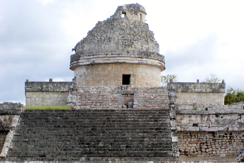 Photograph of the Mayan observatory at Chichen Itza in Mexico, one of the few circular structures erected by the Maya.