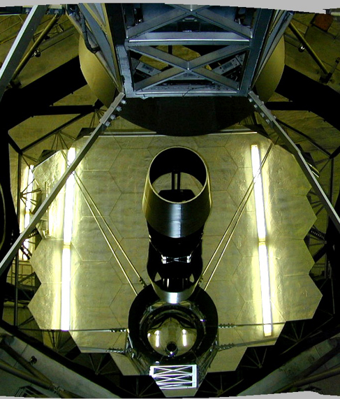 Photograph of the composite mirror of one of the 10-m Keck telescopes in Hawaii.