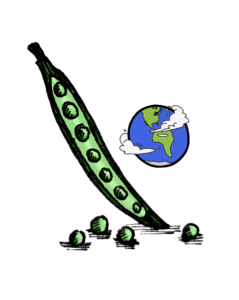 picture of Earth behind a pea pod.