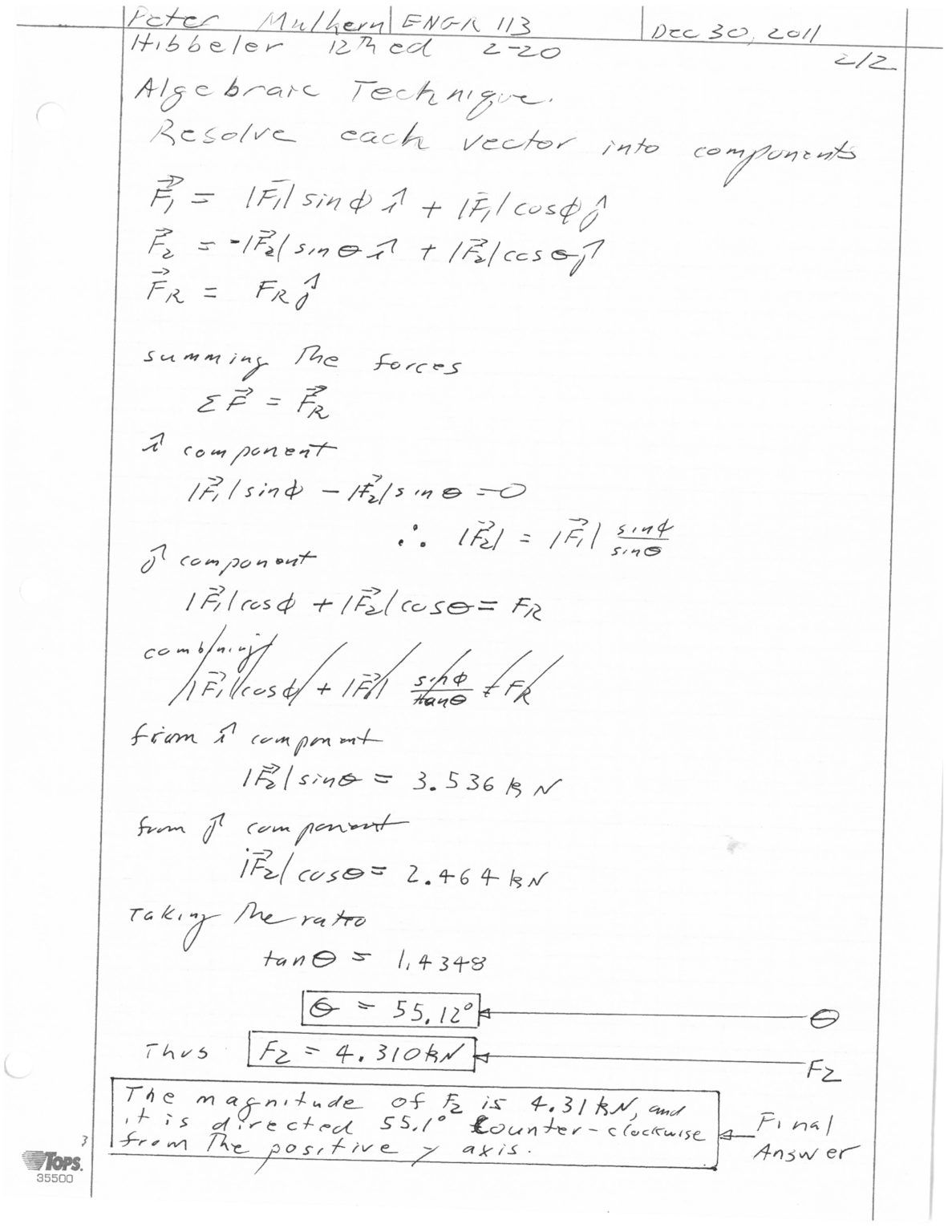 Sections 2 1 to 2 4 vector addition of 2 dimensional or coplanar forces