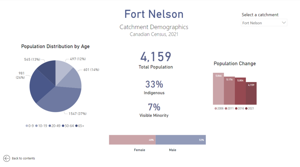 Screenshot of demographic dashboard for Fort Nelson