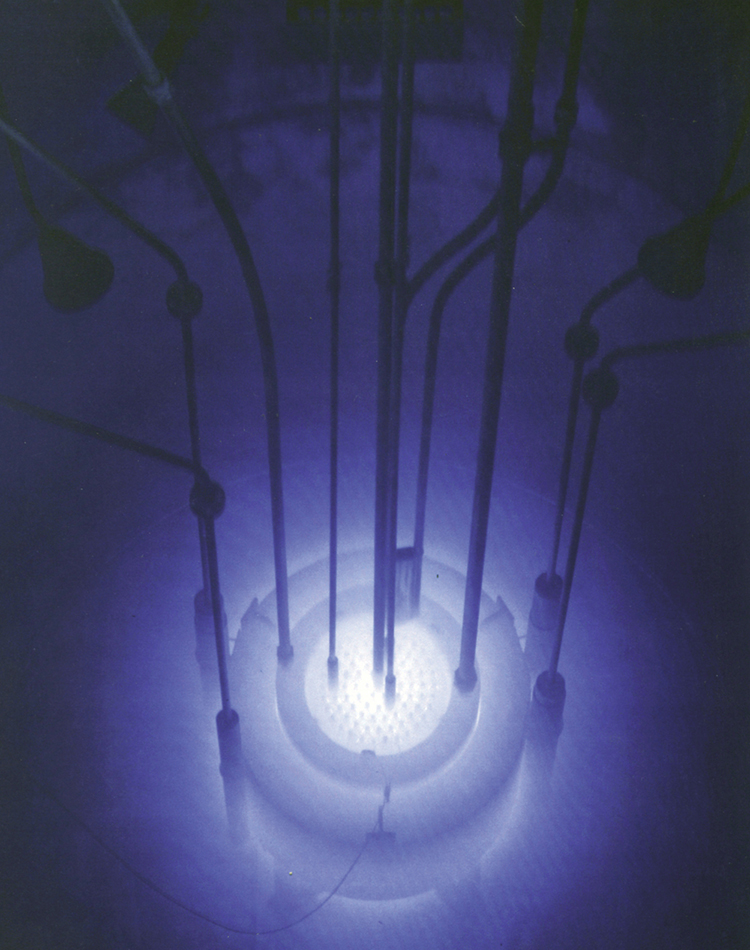 Photograph of the blue glow, in a research reactor pool.