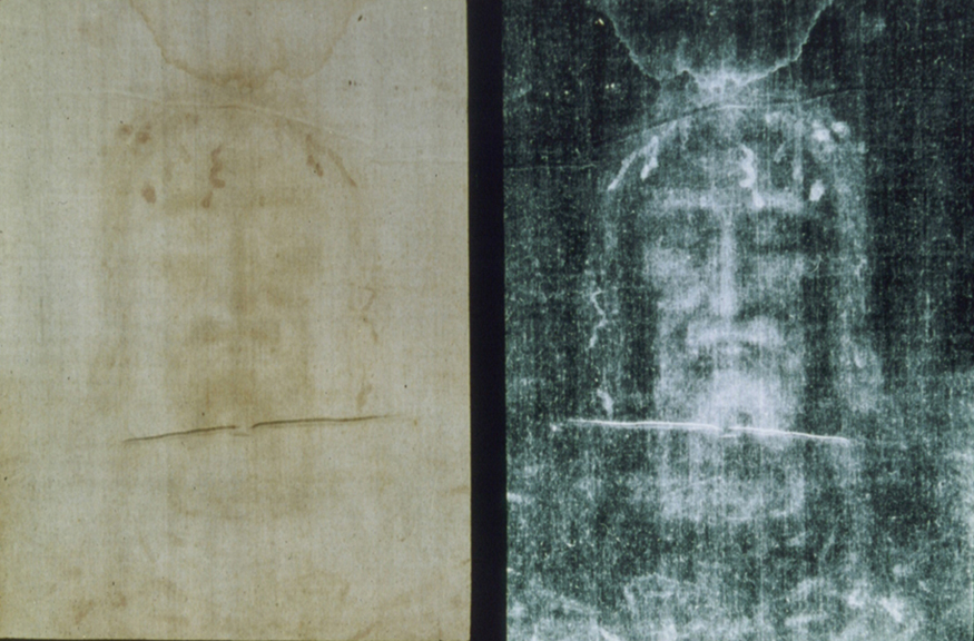 The figure shows two images of Jesus. Left image is very faint and hardly visible but the right image shows a much clearer picture.