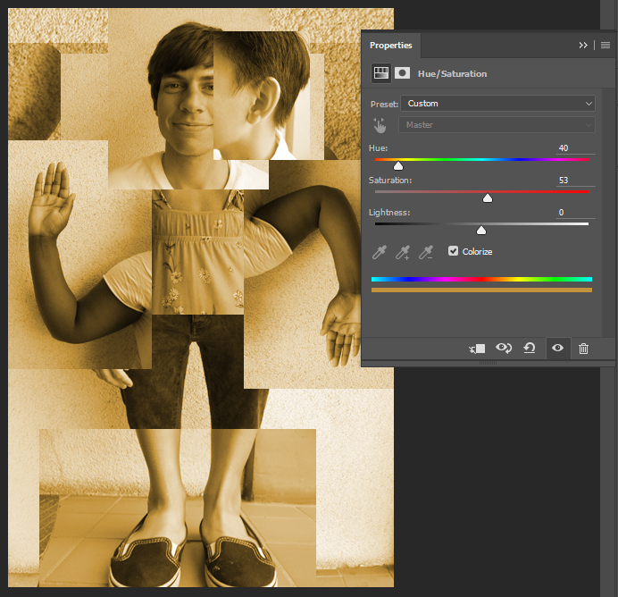 Screen capture showing results of Hue/Saturation Adjustment Layer