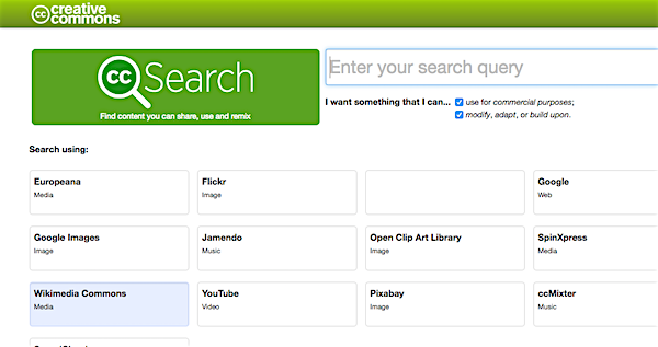 Creative Commons search engine webpage