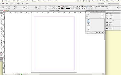Screen capture showing the InDesign® workspace and the pages panel.