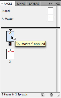 Screen capture showing A-Master applied to both pages in the document.