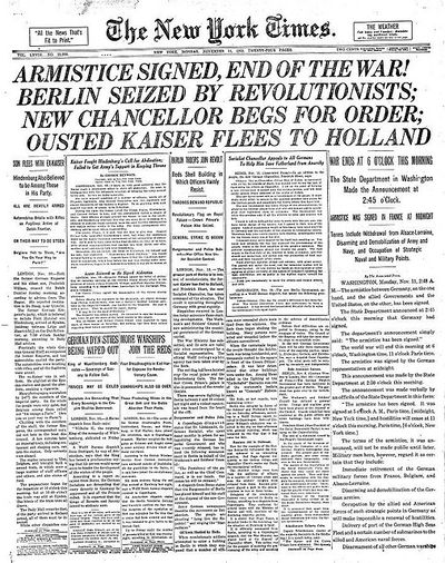 The front page of the NY Times, 1918.