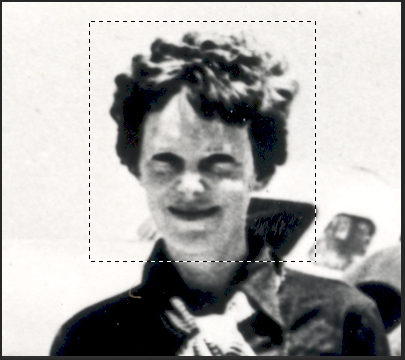 Image of Amelia Earhart with a rectangular marquee selection around her head.