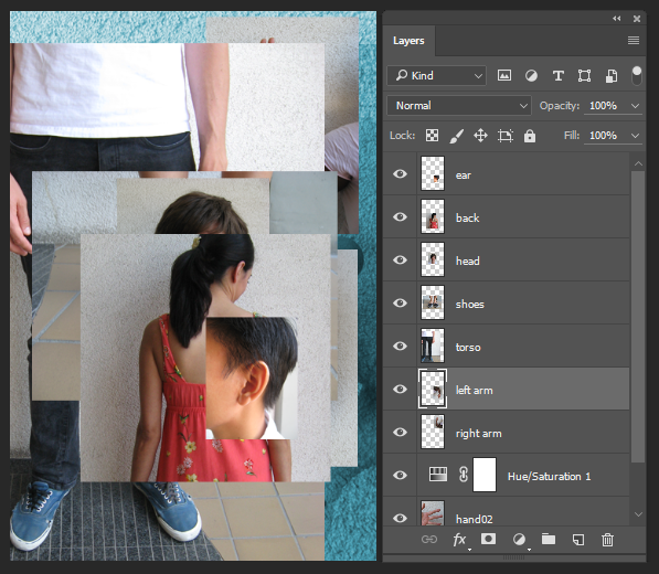 Screencapture showing all images needed for Exercise 3 loaded into one Photoshop® file as separate layers.
