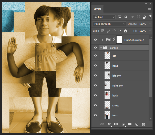 Screenshot showing result of clipping an adjustment layer into a layer group.