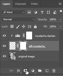 Screen capture showing location of the Add Layer Mask button in the Layers panel.