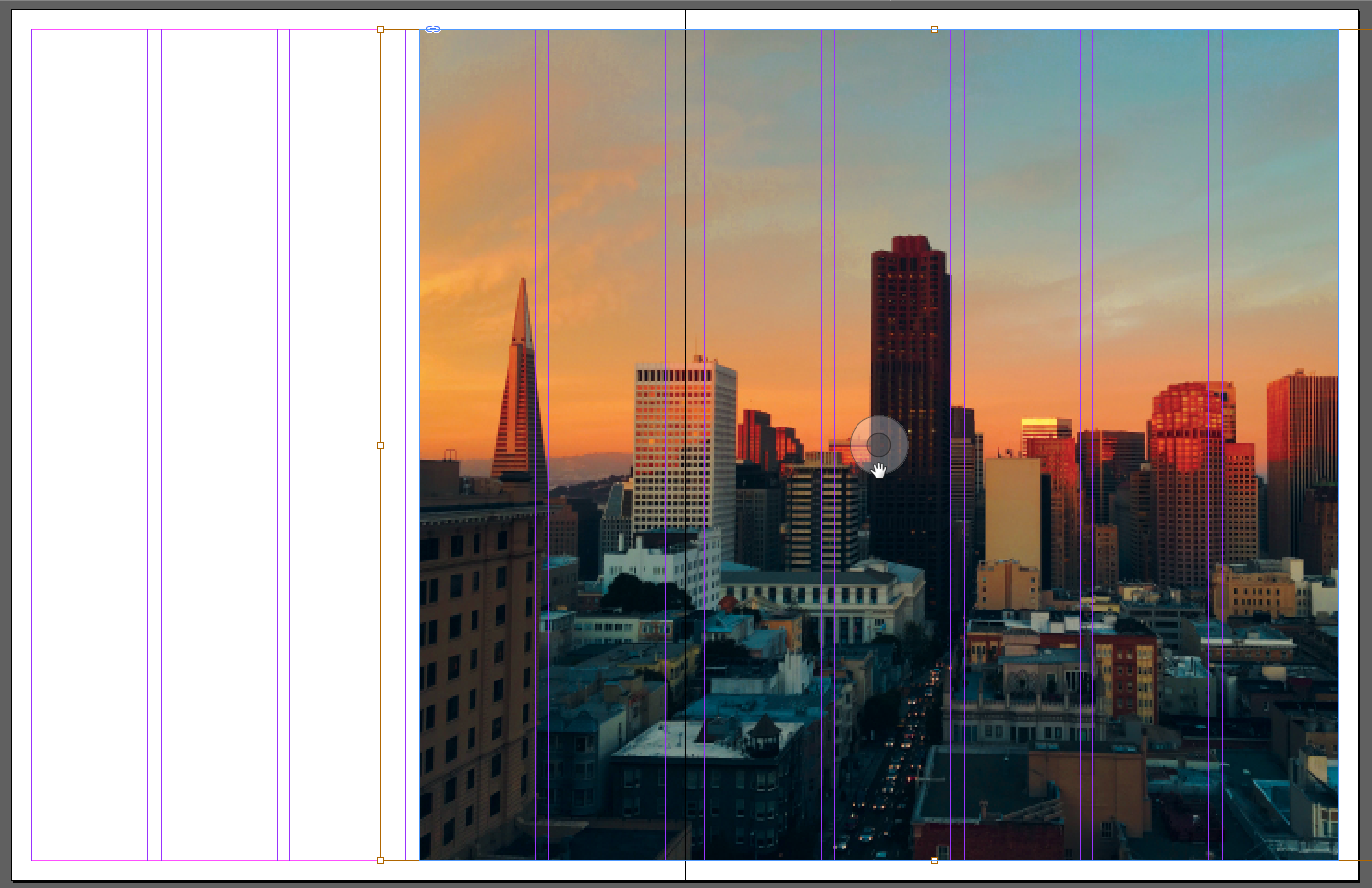 Screen capture showing photo after scaling and position adjustment within its image frame. The image fills the frame and the tallest building in the photo is positioned at about the center of the image frame.