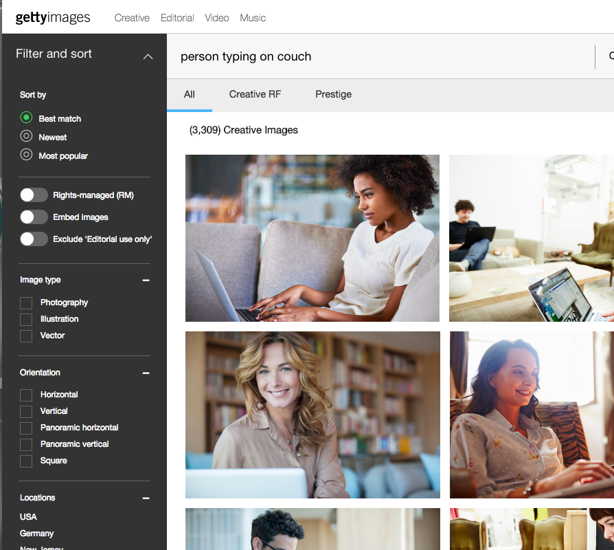 GettyImages.com search page.