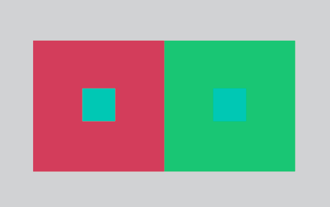 two small squares look like they are different colors when placed on different colored backgrounds