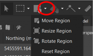 Move Region tool and drop-down menu with options