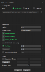 Suggested Build Orthomosaic settings