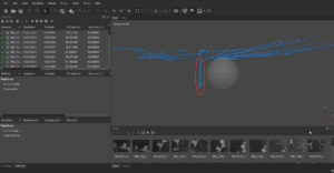 MetaShape screen shot showing a profile view of the camera points including those that need to be filtered out.